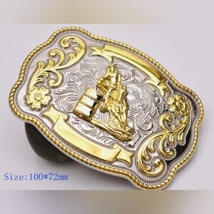 Gold and Silver Western Barrel Racing Rodeo Belt Buckle